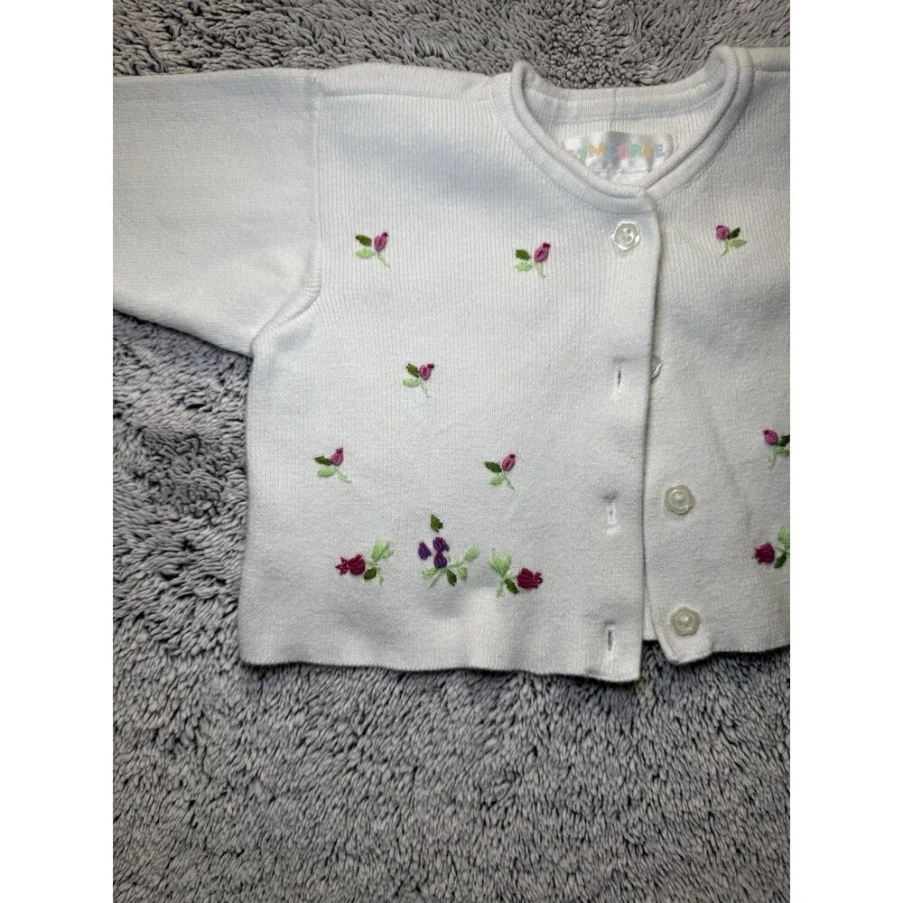Vtg Gymboree 1998 Rainbow Tag‎ Floral Embroidered White Cardigan Sweater 0-3m
